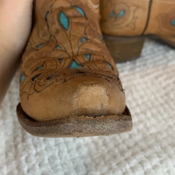 Corral cowgirl boots sz 8 tan and turquoise western country coastal *flaw - Picture 4 of 6